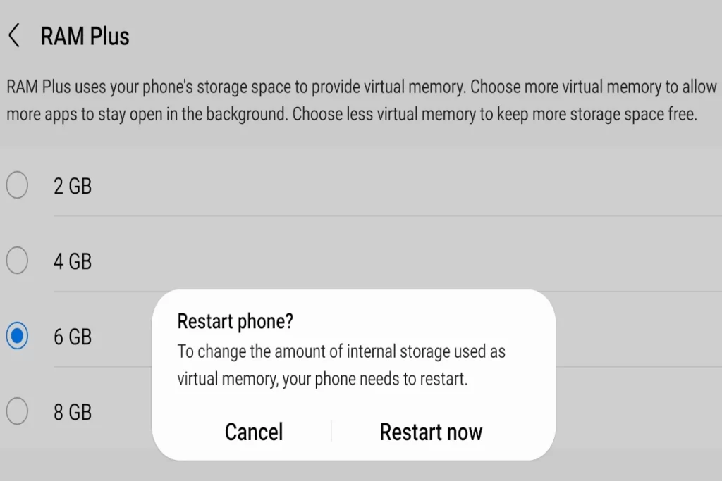 Samsung S21 RAM Plus app virtual memory